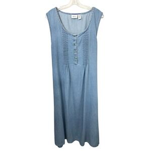 Vermont Country Store XL Maxi Dress Denim Blue Cotton Pockets Sleeveless 1451